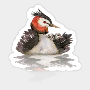 Great Crested grebe with chicks watercolor Sticker